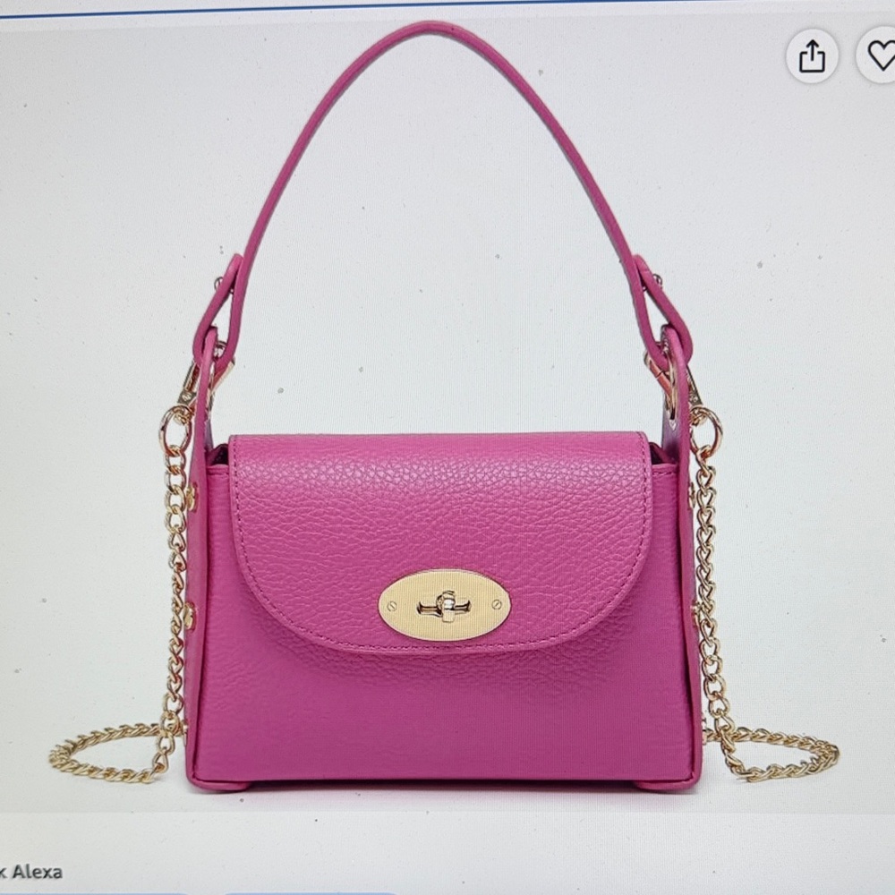 Pink Leather Top-Handle Crossbody Bag with Gold Chain